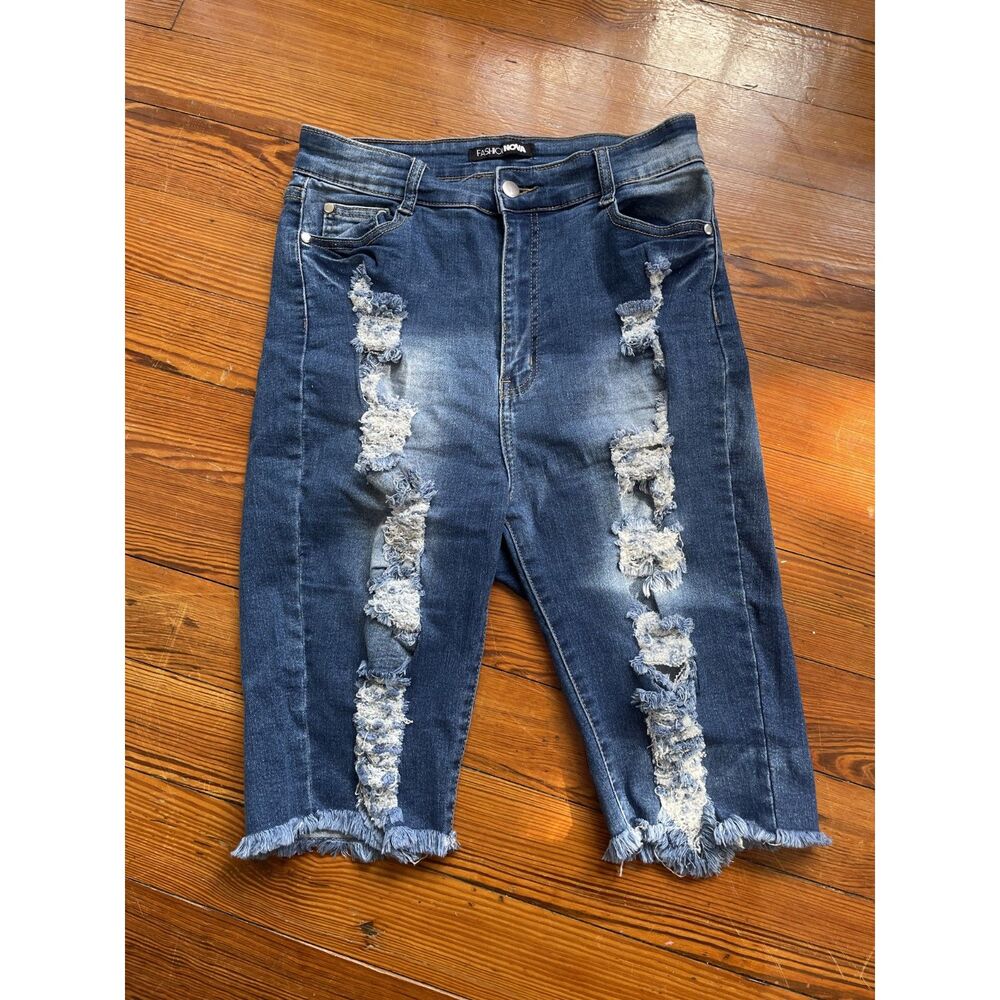 Fashion Nova Distressed Denim Bermuda Shorts Size 13